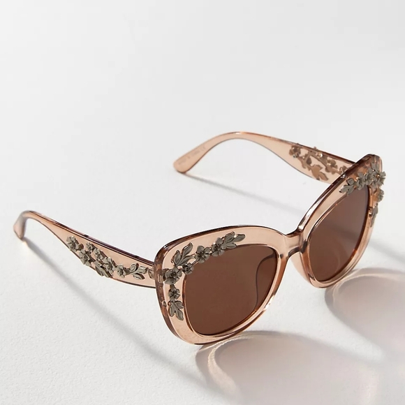 Anthropologie Floral Trimmed Cat Eye Polarized Sunglasses in Neutral - Picture 9 of 10